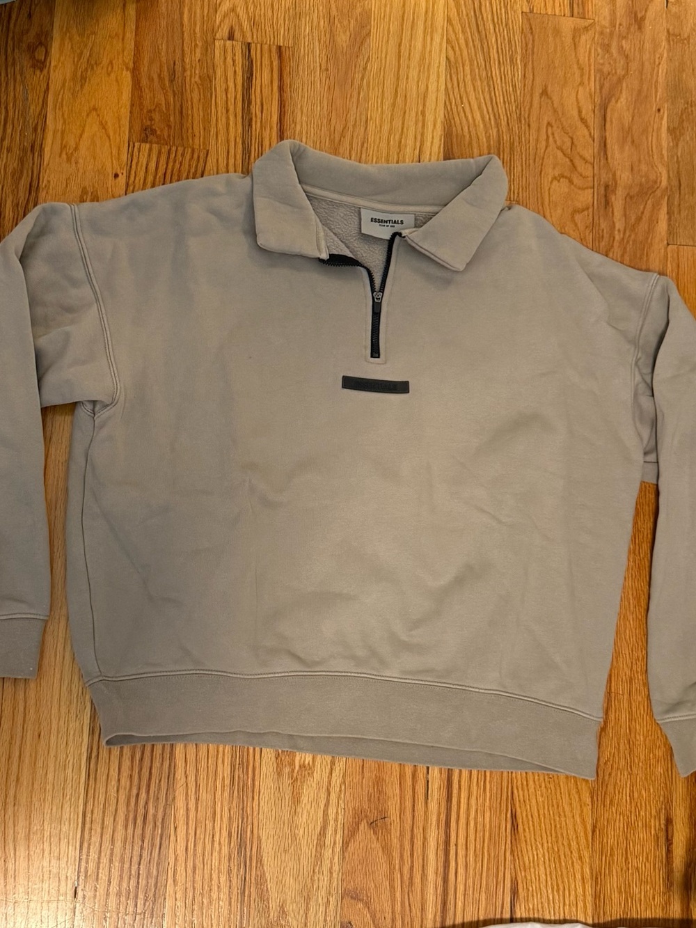 Fear of God Essentials Men’s Light Gray Zip-Neck Pullover Sweatshirt